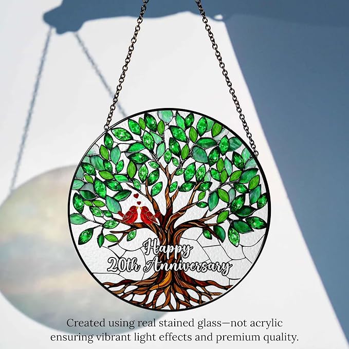 20th Wedding Anniversary Stained Glass Suncatcher, Anniversary Wedding Gift, 20th Anniversary Marriage Gifts for Couples, Wife, Husband or Parents, 20 Year Marriage Celebration