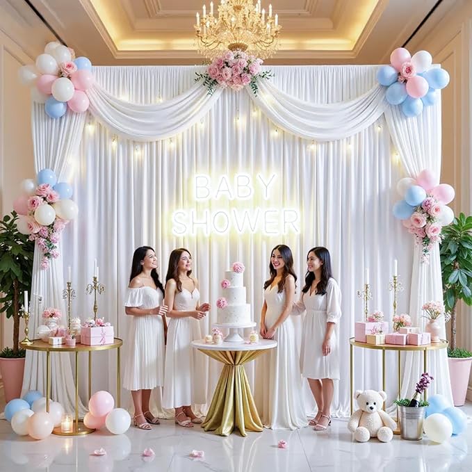 60ft x 10ft Wrinkle Free White Backdrop Curtains for Parties Wedding, 12 Panels 5x10ft Silky Soft Polyester Photo Backdrop Drapes for Party Birthday Baby Shower Photography Cloth Background