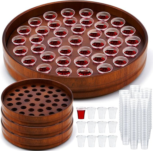 Zhehao 3 Pcs Wood Communion Trays for Churches Set Church Supplies Plates for Church with Disposable Cups(Rubber Wood)