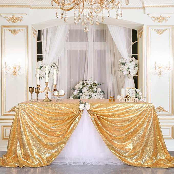 B-COOL Rectangle Sequined Table Cloth Gold Sequin Tablecloth Glitter Tablecloth Sequin Wedding Decoration Christmas Tablecloth 50x50 inch