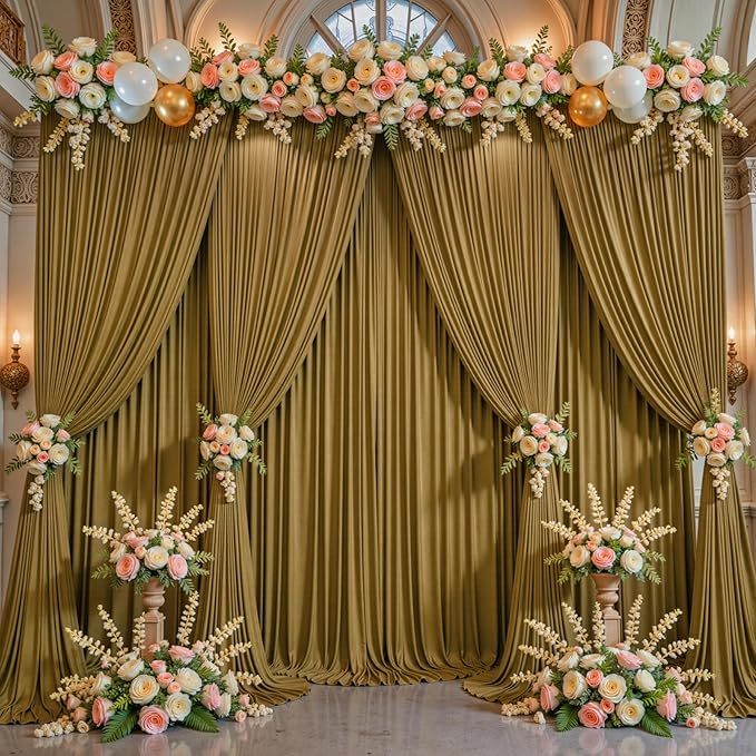 Gold Brown Backdrop Curtains-Wrinkle-Free Polyester Photography Drapes Party Curtain Background for Baby Shower Wedding Decorations- 16 X10FT