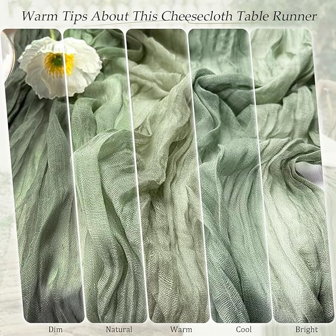 10 Pack Sage Green Cheesecloth Table Runner 17x108 Inch Semi Sheer Boho Rustic Gauze Cheese Cloth Table Runners for Wedding Party Birthday Baby Shower Home Décor