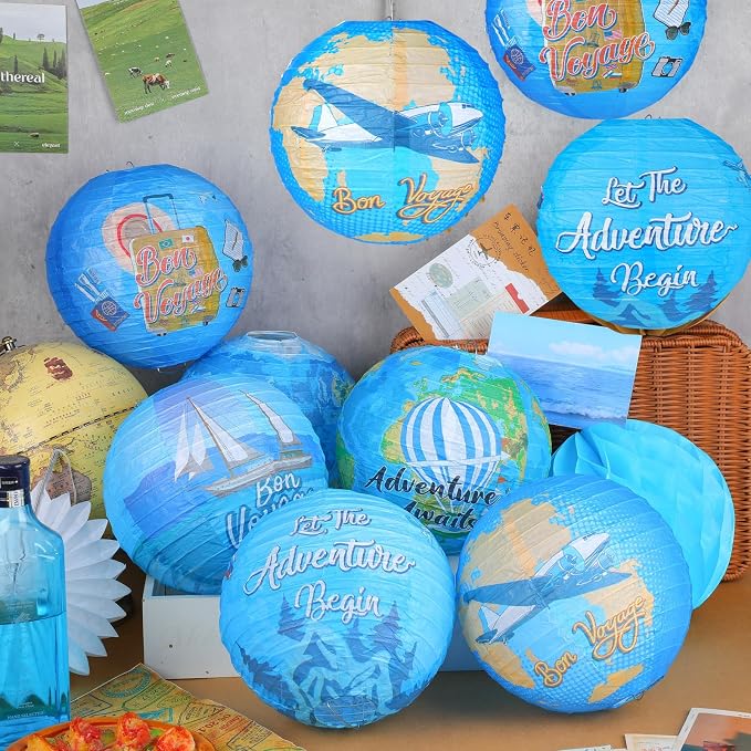 Panelee 12 Pcs Travel Around The World Paper Lanterns Party Decorations 8 Inch Hanging Round Hanging Paper Party Decorations for Holiday Indoor Outdoor Supplies