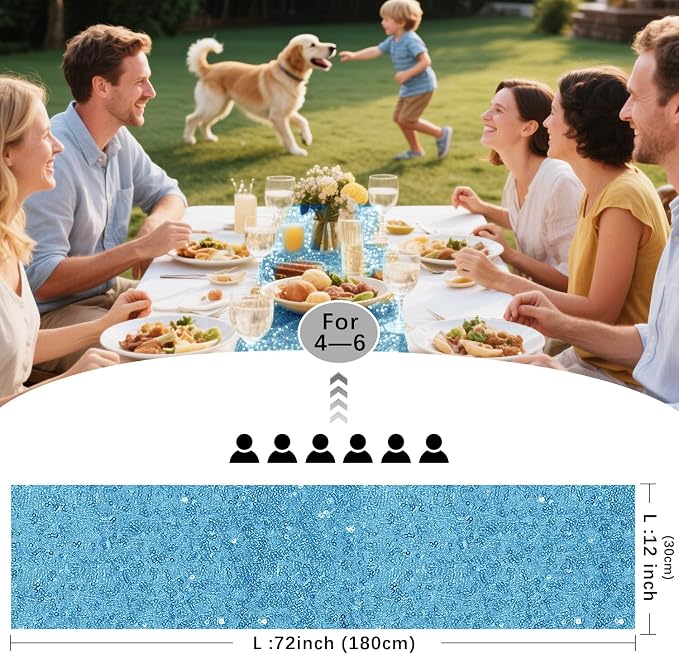 10 Packs 12 x 72 inches Blue Sequin Table Runner, Glitter Runner for Birthday Party Supplies Wedding Holiday Celebration Baby Shower Engagement Anniversary Decor