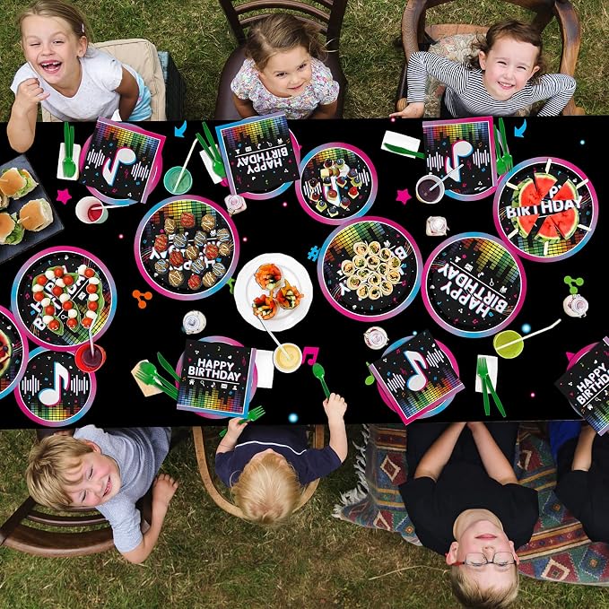Music Party Supplies Disposable Paper Plates Napkins Cups Tablecloth and Banner for Girls Boys Music Party Birthday Decorations, Serve 25.