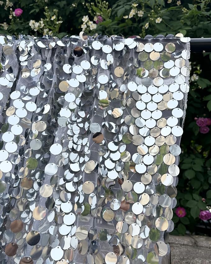 9FTx10FT Silver Sequin Backdrop 1 Panel,18MM Large Payette Sequins Backdrop, Glitter Photobooth Props for Christmas Party Wedding Birthday