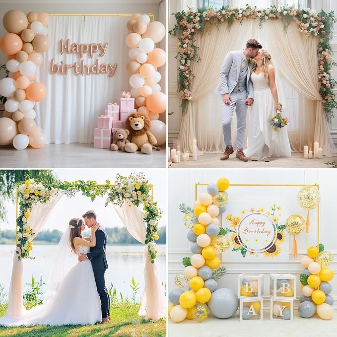 Backdrop Stand 6.6FT Wedding Arch Backdrop Stand Heavy Duty Gold Square Metal Balloon Arch Stand for Wedding, Birthday Party, Baby Shower Celebration Decorations