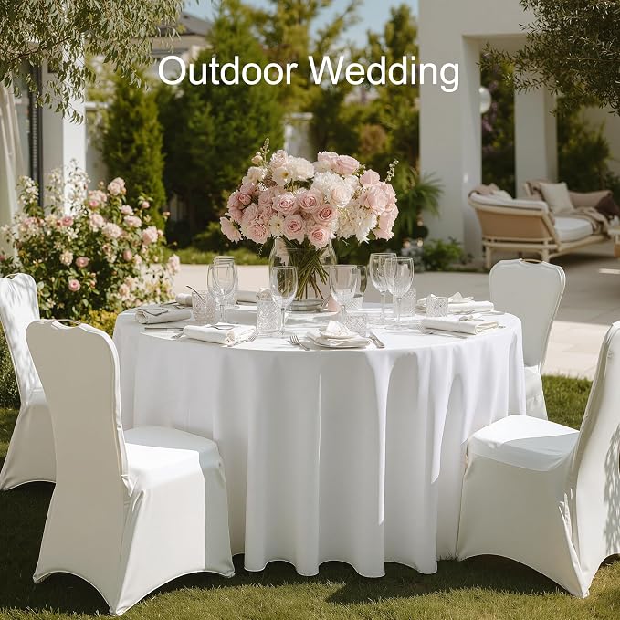 joybest 6 Pack Round Tablecloths 90 Inch White Polyester Table Cloth for 30-60 Inch Tables, Stain and Wrinkle Resistant Washable Fabric Table Cover for Wedding, Party, Reception, Banquet