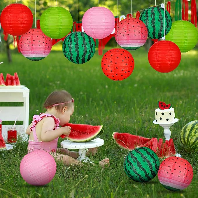 Panelee 12 Pcs Watermelon Summer Party Decorations 8 Inch Watermelon Hanging Paper Lantern Fruit Themed Party Decorations for Hawaiian Tropical Hanging Indoor Outdoor Ornaments Supplies