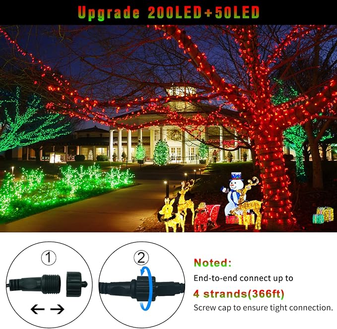 JMEXSUSS Green Wire LED Christmas String Lights, Red to Green, 250 LED