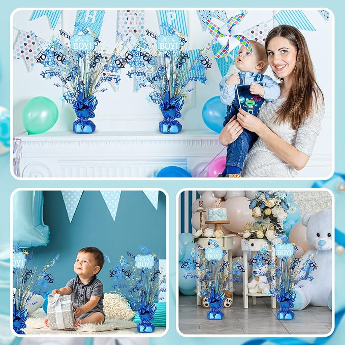 Wenqik 9 Pcs Baby Shower Foil Spray Centerpiece It's a Boy Table Centerpiece Gender Reveal Birthday Party Decors Metallic Table Decoration for Home Baby Shower Party Celebrations, Blue
