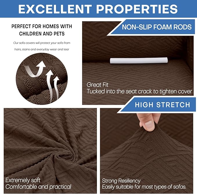XINEAGE 2026 New 1 Piece Couch Covers for 3 Cushion Couch (79"-91") Stretch Sofa Cover Slipcover Pet Friendly Soft Washable Furniture Protector with Elastic Bottom for Kids,Dog (Sofa, Coffee)