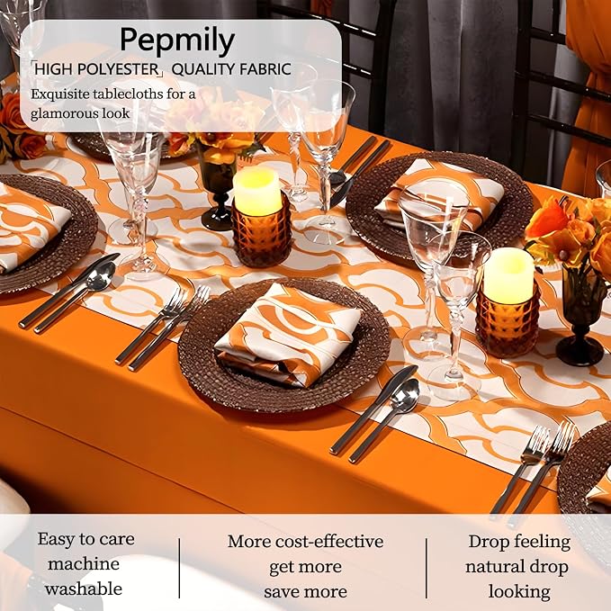8 Pack Orange Tablecloth 60x102 Inch Rectangle Table Cloth for 6 Foot Rectangle Tables, Wrinkle Resistant Washable Polyester Fabric Rectangular Table Cover for Dining Banquet Wedding Party