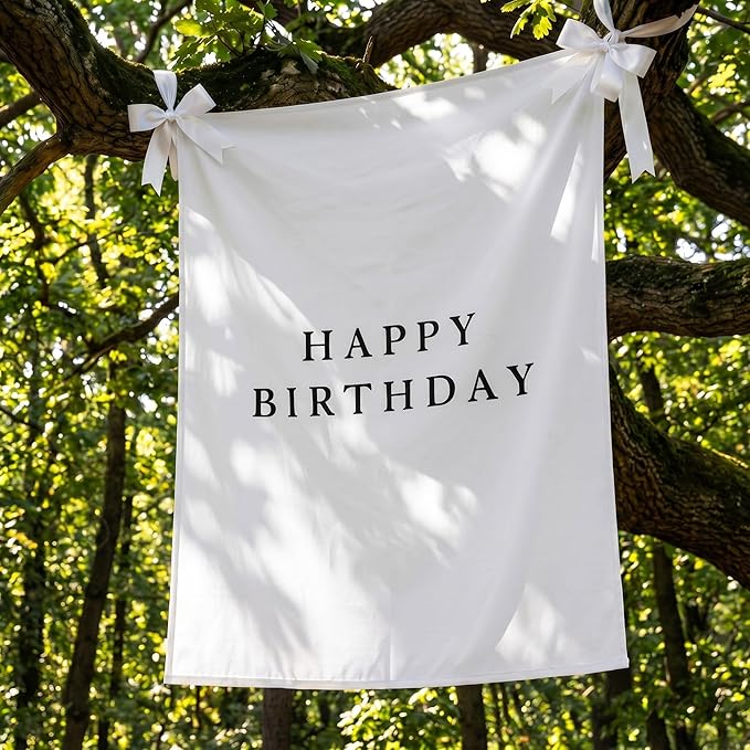 Oudain 29×39 Inch Happy Birthday Burlap Banner, Fabric Party Decorations Backdrop, Boho Rustic Photo Props Sign with Hanging String for Birthday Party Indoor Outdoor Yard Wall Decor