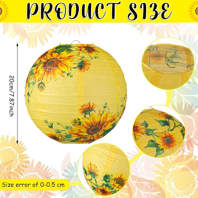 Panelee 12 Pcs Sunflower Paper Lanterns Party Decorations 8 Inch Hanging Round Hanging Paper Party Decorations for Holiday Indoor Outdoor Supplies