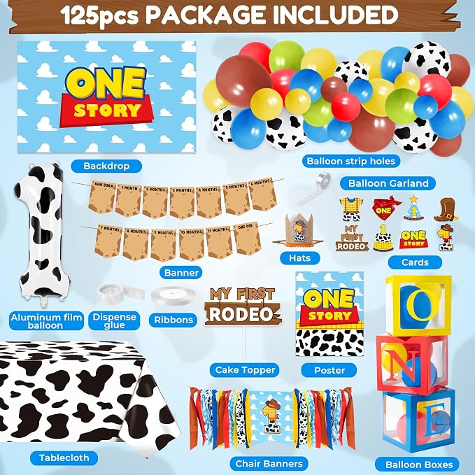 Boy Story Birthday Decorations for Baby - Its A Boy Story Baby Shower Decorations Includes Birthday Hat Cake Topper Backdrop Tablecloth Photo Banner Arch Balloon Boxes Poster