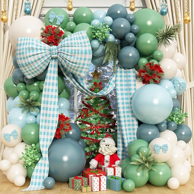 Double Stuffed Dusty Blue Green Balloon Arch Kit, Boho Neutral Balloon Garland Kit Sage Dusty Green Slate Blue Teal Latex Balloons for Baby Shower Bridal Shower Dinosaur Birthday Party Decorations