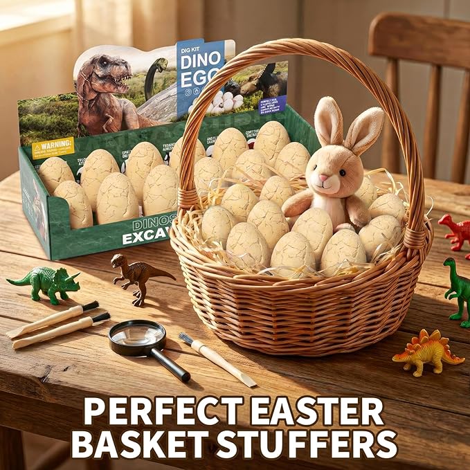 12 Dinosaur Eggs Dig Kit Toys for Kids, Dinosaur Eggs Excavation Kit with Magnifier, Easter Basket Stuffers, Science STEM Birthday Party Favors Gifts for Boys Girls Age 3 4 5 6 7 8 9 10 + Years Old