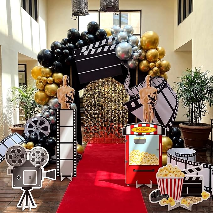 Honoson 4 Pcs Large 20" x 30" Graduation Movie Theme Party Decorations Red Carpet Cardboard Cutouts Photo Booth Props for Movie Night Theater Academy Awards Birthday Supplies Camera Popcorn