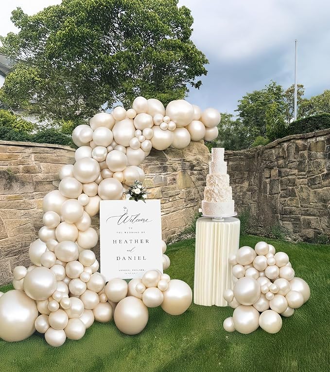 Kozee Pearl White Double-Stuffed Balloons different sizes 63pcs18/10/5 inch 2layer pearl white sand balloon Garland kit For bridge to be Wedding women Birthday baby shower anniversary decorations