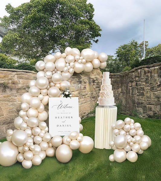 Kozee Pearl White Double-Stuffed Balloons different sizes 63pcs18/10/5 inch 2layer pearl white sand balloon Garland kit For bridge to be Wedding women Birthday baby shower anniversary decorations