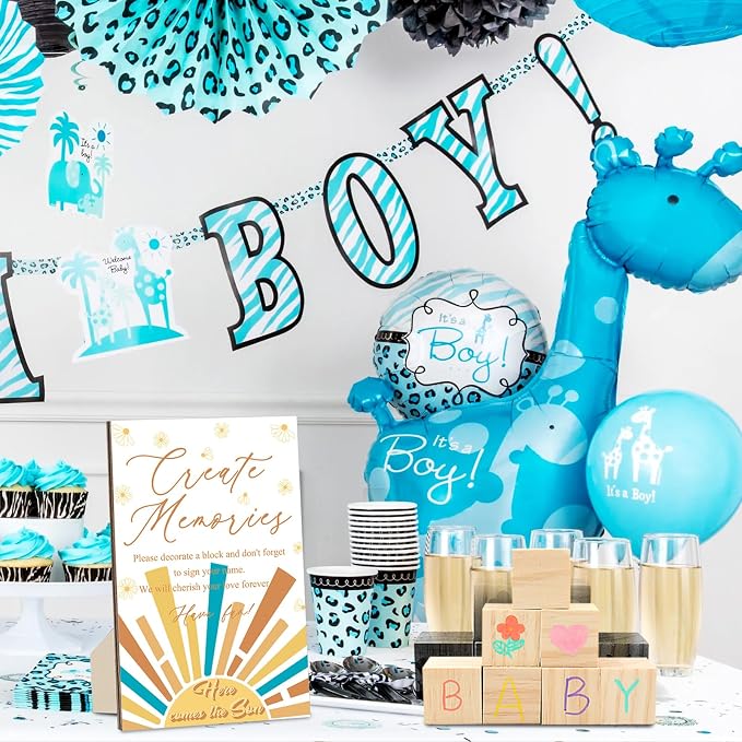 97 Pcs Sun Baby Shower Games Sign Kit, Sun Theme Party Decoration, Including Game Sign DIY Blank Wooden Block Painting Pen to Draw Your Idea for Sun Baby Shower Party Game Gender Reveal Party