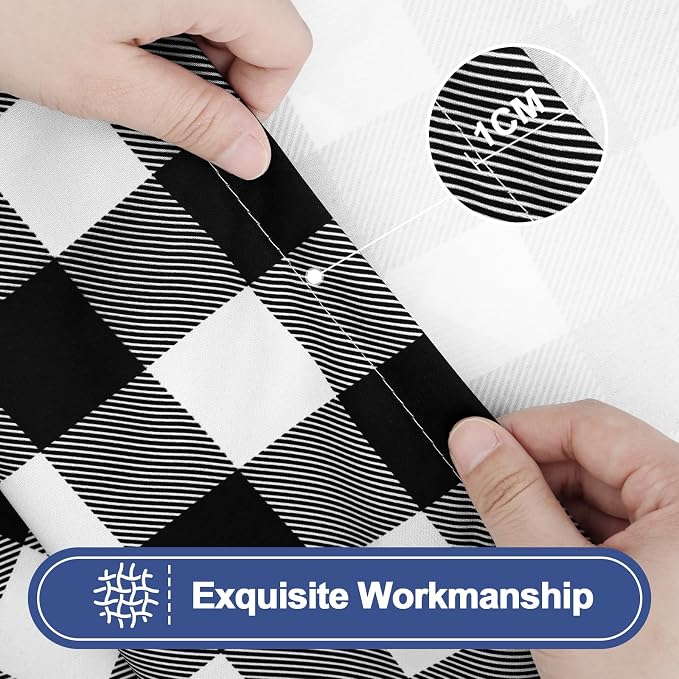 Smiry Picnic Table Cloth 4 Pack, Waterproof Elastic Fitted Tablecloths for 4FT Rectangle Tables, Washable Polyester Buffalo Plaid Tablecloth for Camping, Dining & Outdoor (Black & White, 30" x 48")