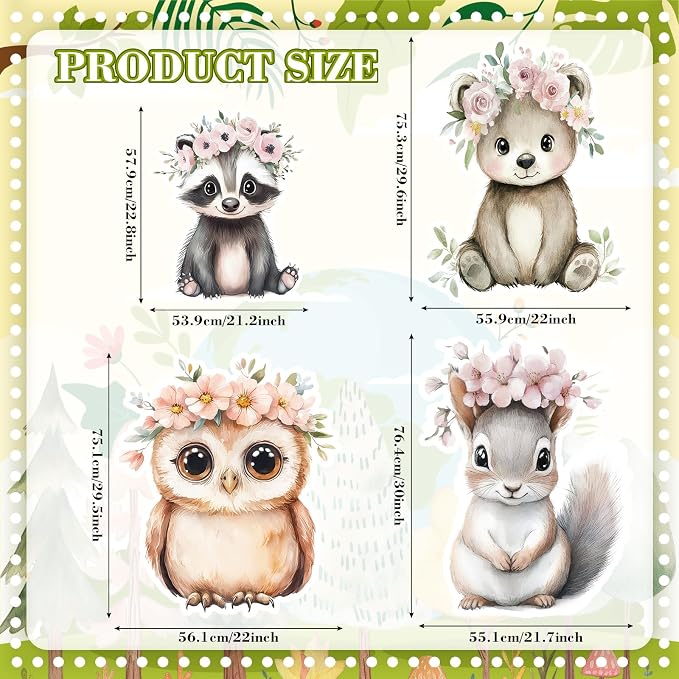 Honoson 4 Pcs Large 22" x 30" Forest Animal Baby Shower Cardboard Cutouts, Bunny Bear Spring Woodland Wild Creature Party Decoration Yard Signs for Birthday Party Supplies Lawn Decor
