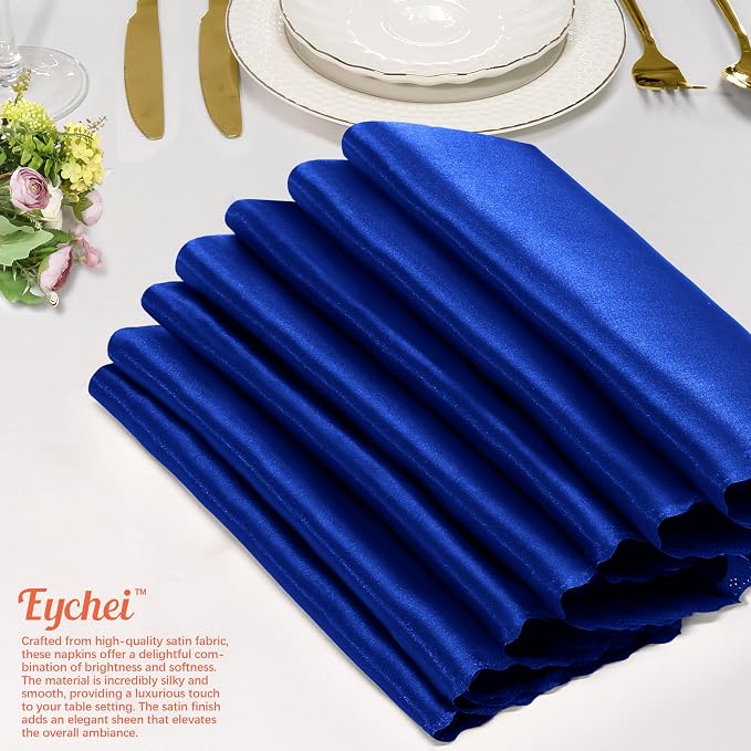 60 Pieces Royal Blue Satin Napkins 20x20 Inches Satin Cloth Napkins, Square Satin Napkins with Scalloped Edges, Elegant & Silky Table Napkins for Restaurant Banquet Wedding
