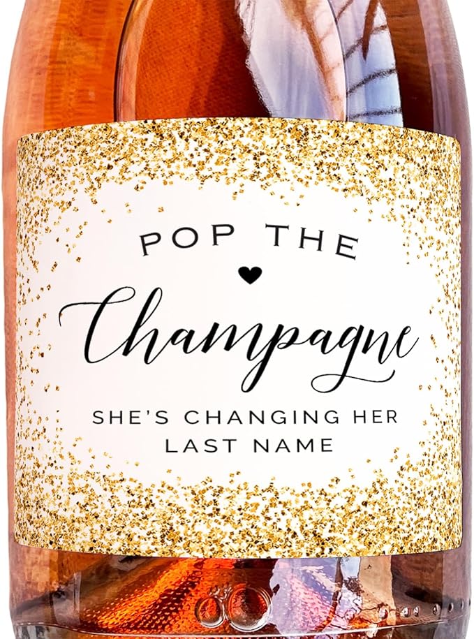 Pop The Champagne - 6 Printed Waterproof 750ml Champagne Bottle Labels, Gold (not Real foil) Sticker for Bridal Shower Bachelorette Party