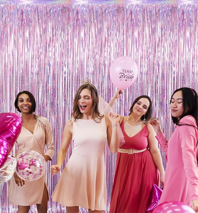 GOER 3.2 ft x 9.8 ft Metallic Tinsel Foil Fringe Curtains Party Photo Backdrop Party Streamers for Birthday,Graduation,New Year Eve Decorations Wedding Decor(1 Pack,Laser Pink)