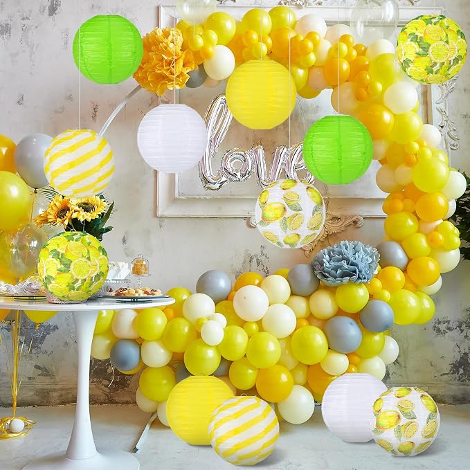 Panelee 12 Pcs Summer Lemon Party Decorations Paper Lanterns Round Hanging Lemon Paper Lanterns for Summer Fruit Party Decorations Supplies Indoor Outdoor