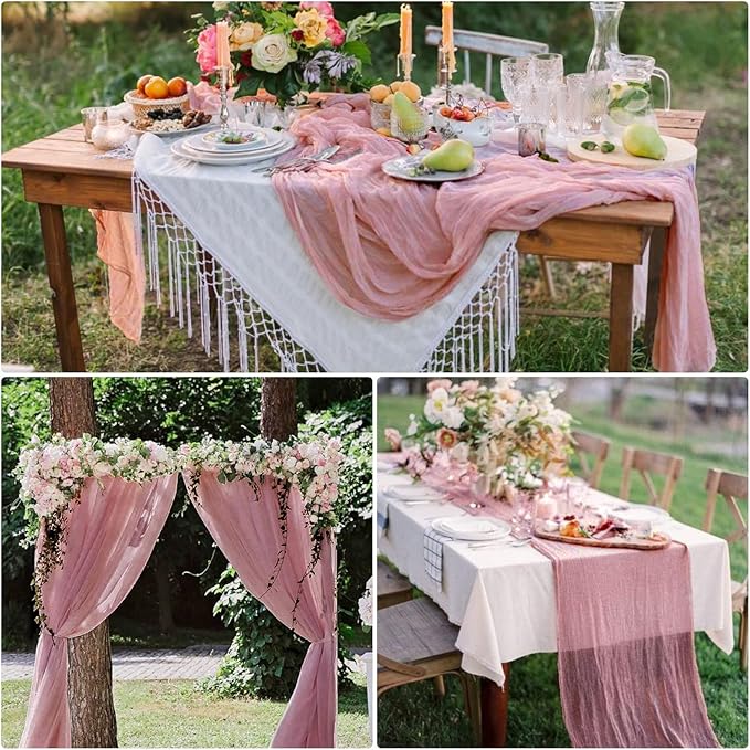 15 Pack Dusty Rose Cheesecloth Table Runner 10Ft Gauze Cheese Cloth Table Runner 35 x120 Inch Boho Table Runners Coffee Table Cloth for Wedding Birthday Party Engagement Bridal Baby Shower Table Decor