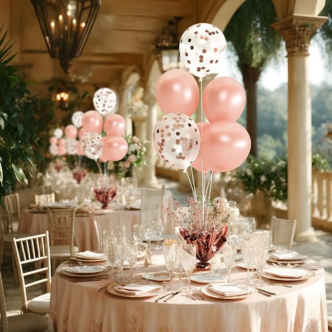 2 Set Rose Gold Christmas Table Balloons Foil Spray Table Centerpiece with Rose Gold and Confetti Balloons Stand Kit for Birthday Party Baby Shower Wedding Bridal Shower Prom Cake Table Decorations