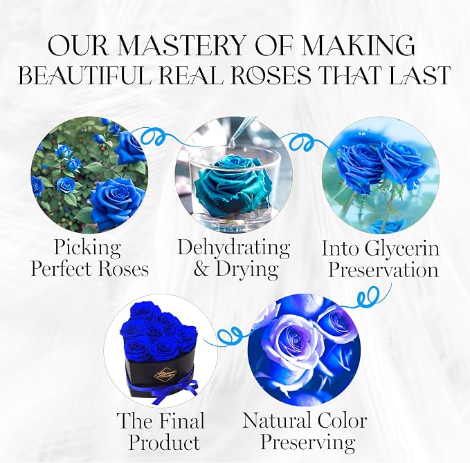 GLAMOUR BOUTIQUE 7 Flower Forever Heart Shape Box, Mothers Day Gift For Mom, Eternal Preserved Roses Gift for Her, Flowers bouquet, For Birthday, Anniversary, Girlfriend - Blue (Color-Treated)