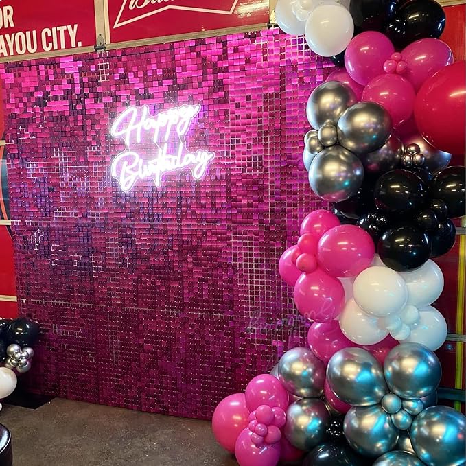 COKAOBE Hot Pink Shimmer Wall Backdrop, 36PCS Square Sequin Shimmer Backdrop Panel, Photo Backdrops for Birthday, Anniversary, Wedding, Graduation & Bachelorette Party Decoration