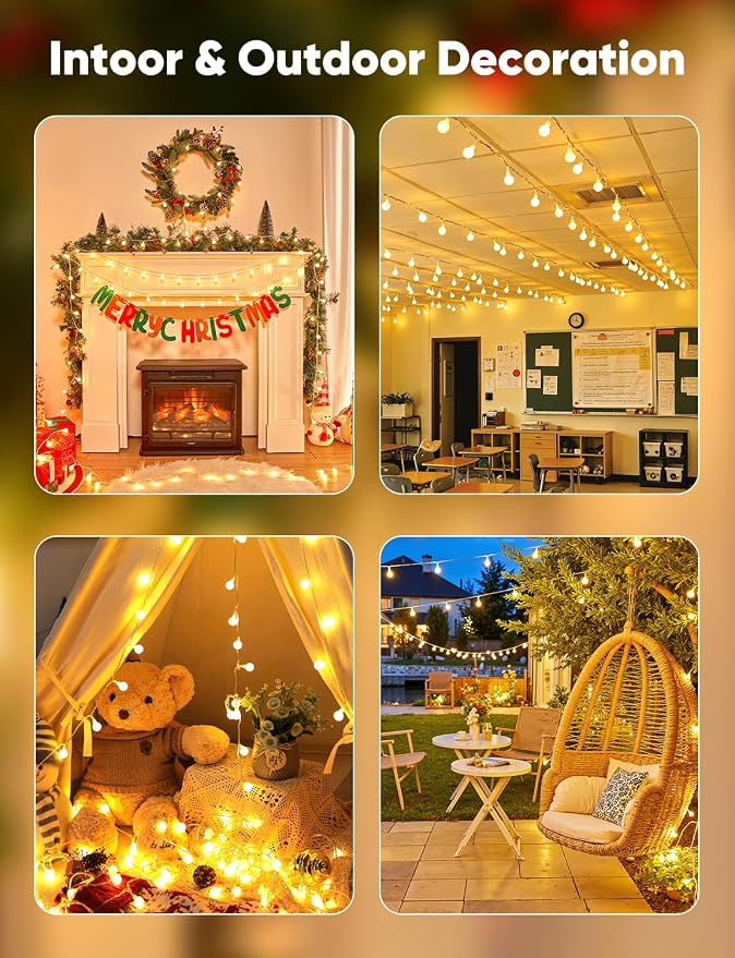 Minetom Mini Globe String Lights, 66 Ft. 200 LED Fairy String Lights Plug in, 8 Modes with Remote, Decor for Indoor Outdoor Party Wedding Christmas Tree Garden, Warm White
