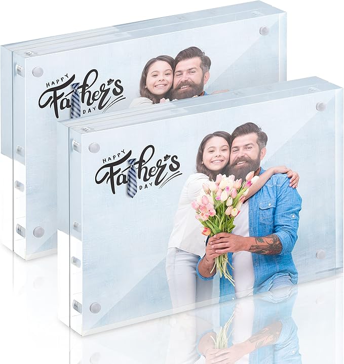 TWING 4x4 Acrylic Picture Frames 2 Pack, 20MM Thick Double Sided Magnetic Clear Photo Frame, HD Frameless Magnetic Photo Frame Display for Desktop Gift Ideal, Cleaning Cloth Included