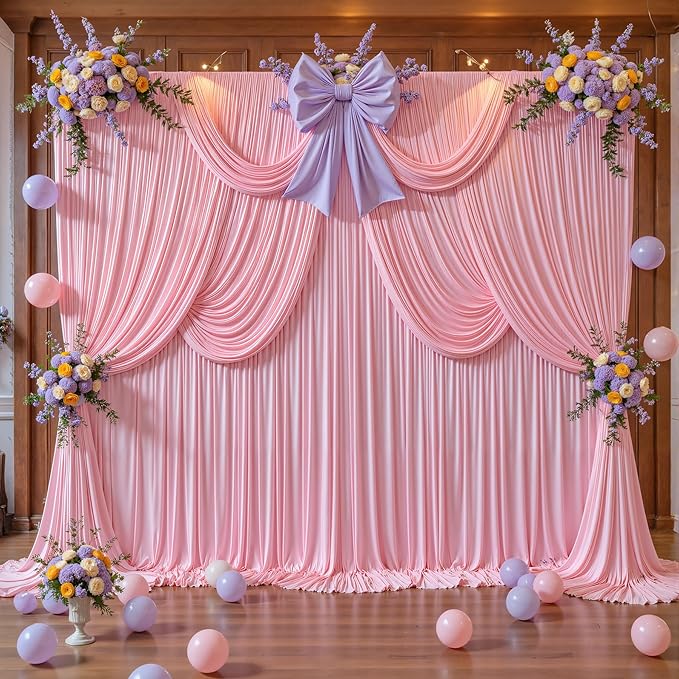 10 x 10ft Pink Backdrop Curtains, Baby Pink Wrinkle Free Draping Fabric Wedding Birthday Baby Bridal Shower Graduation Party Drapes for Backdrop Photography Photo Booth Background Decoration