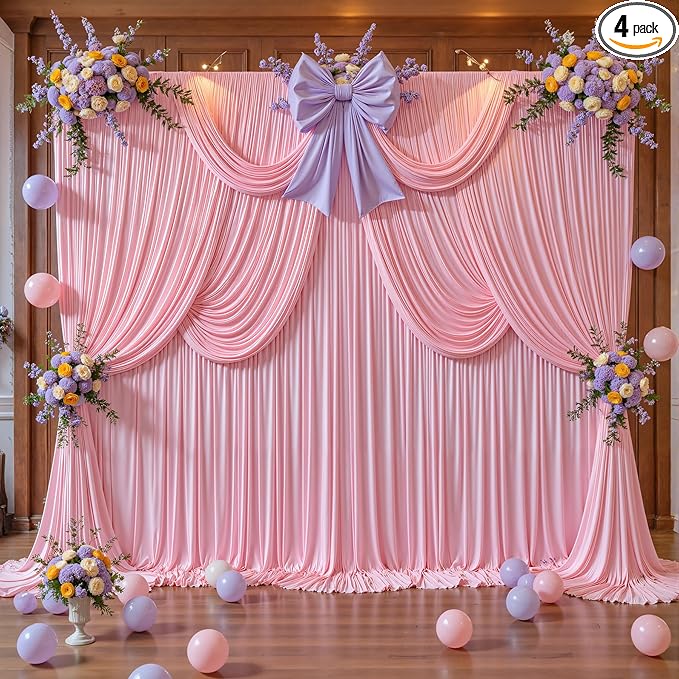 20 x 10ft Pink Backdrop Curtains, Baby Pink Wrinkle Free Draping Fabric Wedding Birthday Baby Bridal Shower Graduation Party Drapes for Backdrop Photography Photo Booth Background Decoration