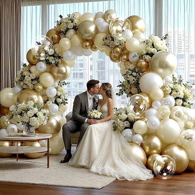 White Gold Balloon Arch Kit Double Stuffed Pearl White Sand Cream Gold Balloon Garland Ivory Beige Balloons for Baby Shower Wedding Bridal Shower Birthday Bear Graduation Bachelorette Party Decor