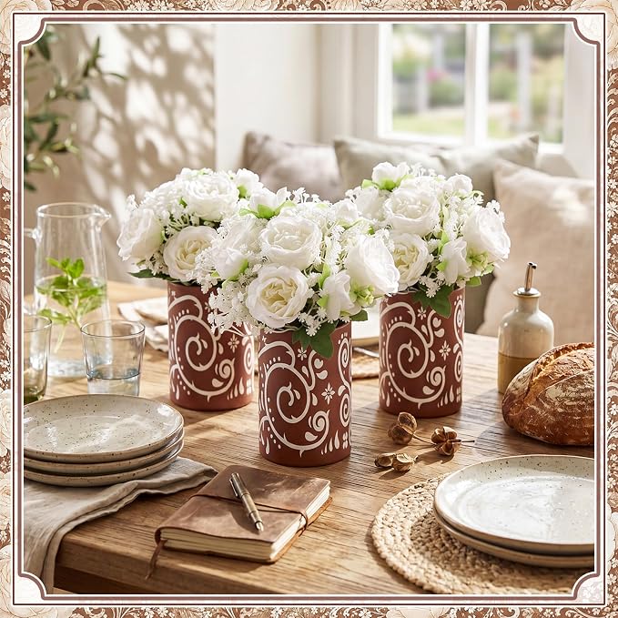 Mumufy 30 Pcs Rustic Fiesta Table Centerpieces with Cardboard Paper Vases and Artificial White Flowers, Cielito Lindo Farmhouse Wedding Decorations for Bridal Shower, Baby Shower, Birthday, Taco Party