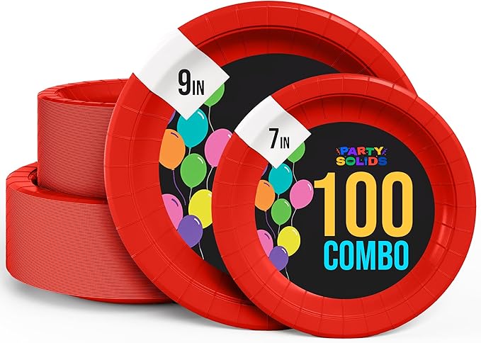 Exquisite Red Paper Plates Disposable Heavy Duty 100 Pcs - 50-7" & 50-9" Red Disposable Plates For Party Heavy Duty Paper Plate 350 GSM Birthday Party Supplies Plate Set