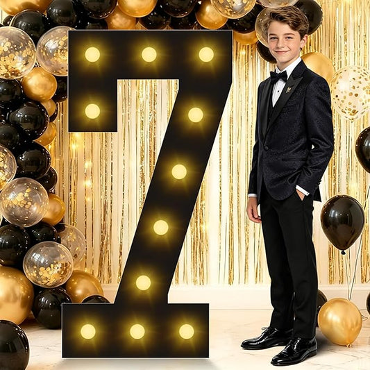 4FT Marquee Light Up Numbers, Black Giant Marquee Number 7, Pre-Cut Foam Board Set Can Be Used for Birthdays,Weddings,Party Anniversaries