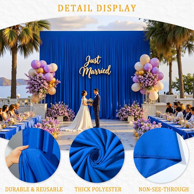 Gallety Royal Blue Backdrop Curtain for Wedding, Polyester Photography Backdrops Curtains - 20FT x 10FT Photobooth Backdrop Curtains for Celebration,Birthday, Formal Dinners,Graduation Decorations