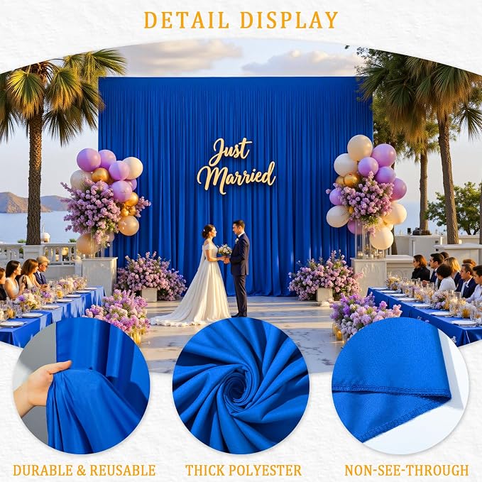 Gallety Royal Blue Backdrop Curtain for Wedding, Photo Backdrop Curtain for Bridal Shower Decorations - 10FT x 10FT Stage Curtains for Graduation Dances,Birthday Party,Holiday Celebration