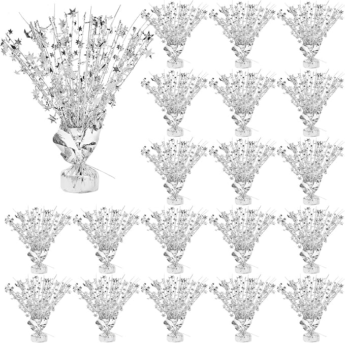 20 Pack Silver Foil Spray Centerpiece Star Table Decoration Metallic Burst Table Centerpieces for Birthday New Year Wedding Anniversary Graduation Party Supply (Silver)