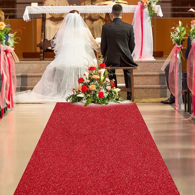 Shihanee Sequin Aisle Runner for Wedding Glitter Rug with Carpet Tape Sparkly Prom Outdoor Floor Birthday Carpet Runner for Ceremony Event Graduation Party(4 x 15 ft,Red)