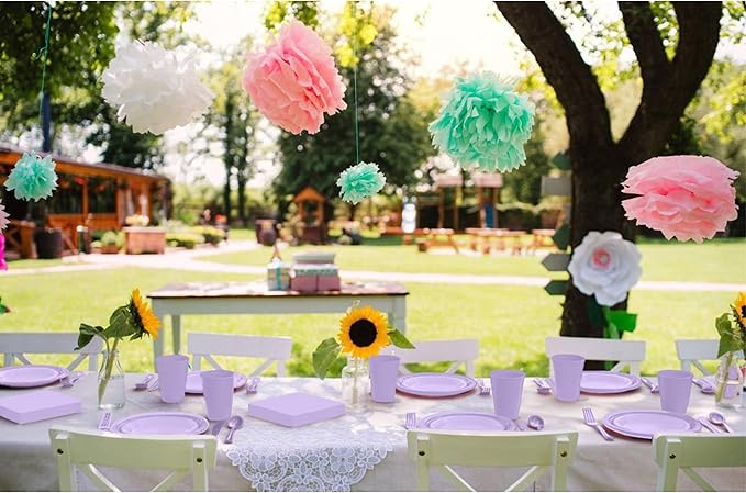 350 Pcs Lavender Plastic Plates For Party, Lavender Disposable Plates Set, 50 Of Each 9" Dinner Plate Set, 7" Dessert Plate, Cups, Napkins & Cutlery Plastic Dinnerware Set Exquisite