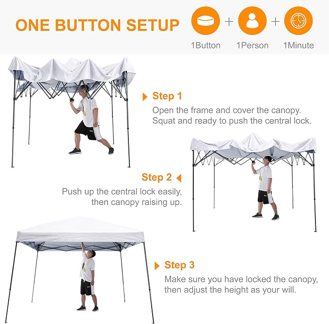 ABCCANOPY Pop Up Canopy Tent-10x10 Outdoor Camping Canopy Slant Leg Beach Canopy Tent with Backpack Bag,10 x 10 ft Base / 8 x 8 ft Top，White